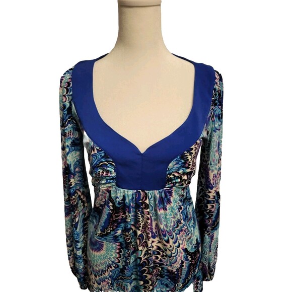 Laundry By Design Dress Womens Size 2 V Neck Long Sleeve Multicolored Retro - Picture 2 of 12